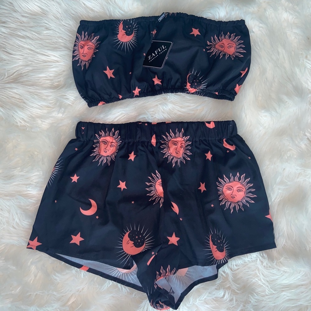 NWT Zaful Celestial tube top and bottom set
